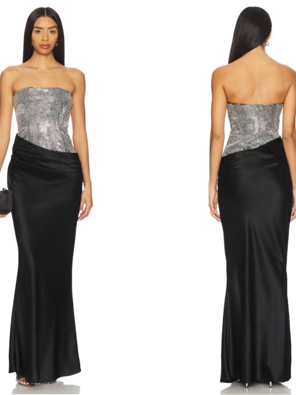RETROFETE Alexandra Strapless Crystal Embellished Satin Black Maxi Dress Size S